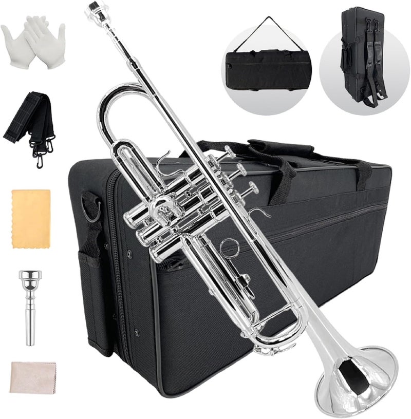 YoungMonic Bb Standard Trumpet Set for Beginners or students with Carrying Hard Case, 7C Mouthpiece, Cleaning Cloth and Gloves - Image 1